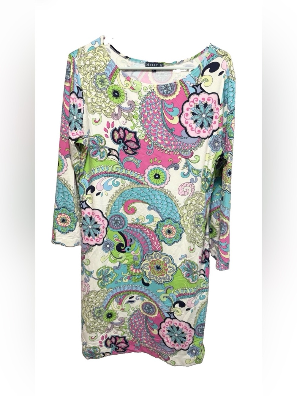Melly M Multicolor Paisley Floral Shift Dress - Pink, Aqua, Lime, White